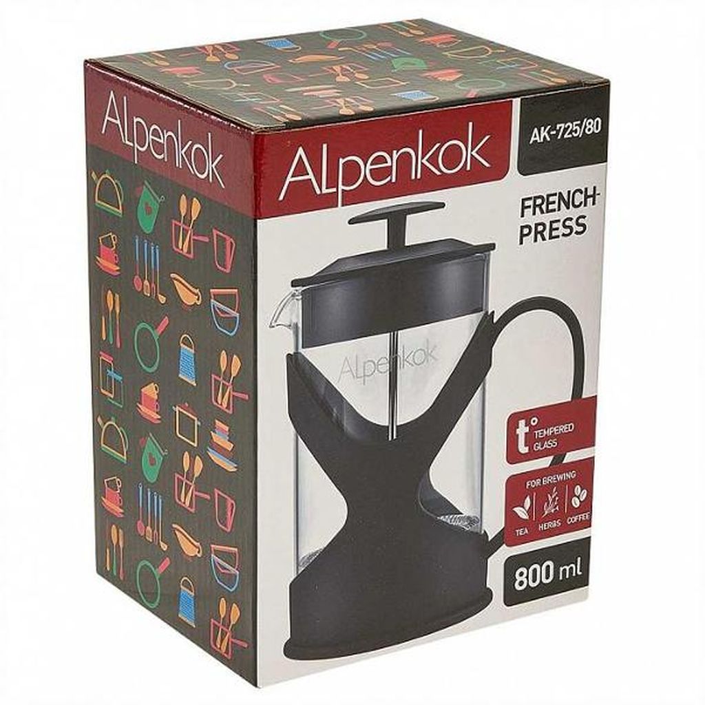 Фото Френч-пресс Alpenkok AK-725/80 0,8л черный Изображение Френч-пресс Alpenkok AK-725/80 0,8л черный