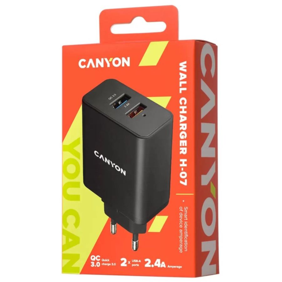 Фото СЗУ CANYON H-07 2USB 2.4A CNE-CHA07B Изображение СЗУ CANYON H-07 2USB 2.4A CNE-CHA07B