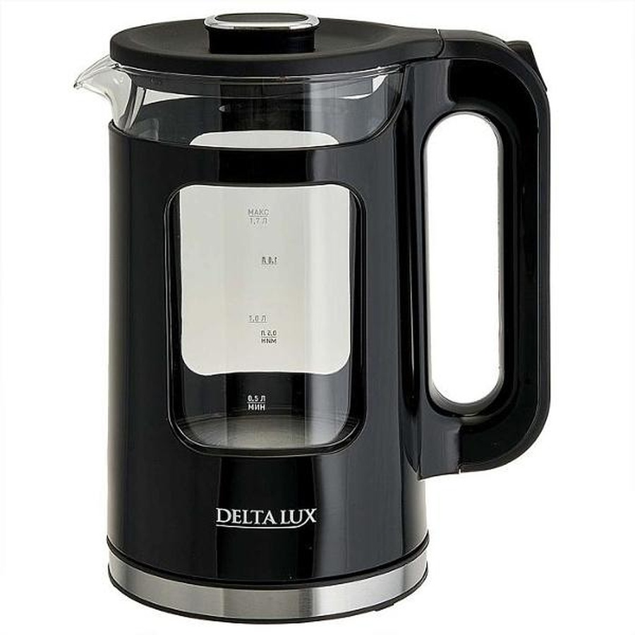 Фото Чайник Delta LUX DE-1017 черный стекло Изображение Чайник Delta LUX DE-1017 черный стекло
